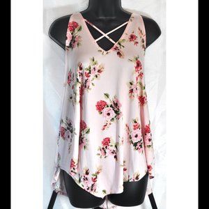 FIRST LOVE Women's Pink Floral Long Blouse Shirt